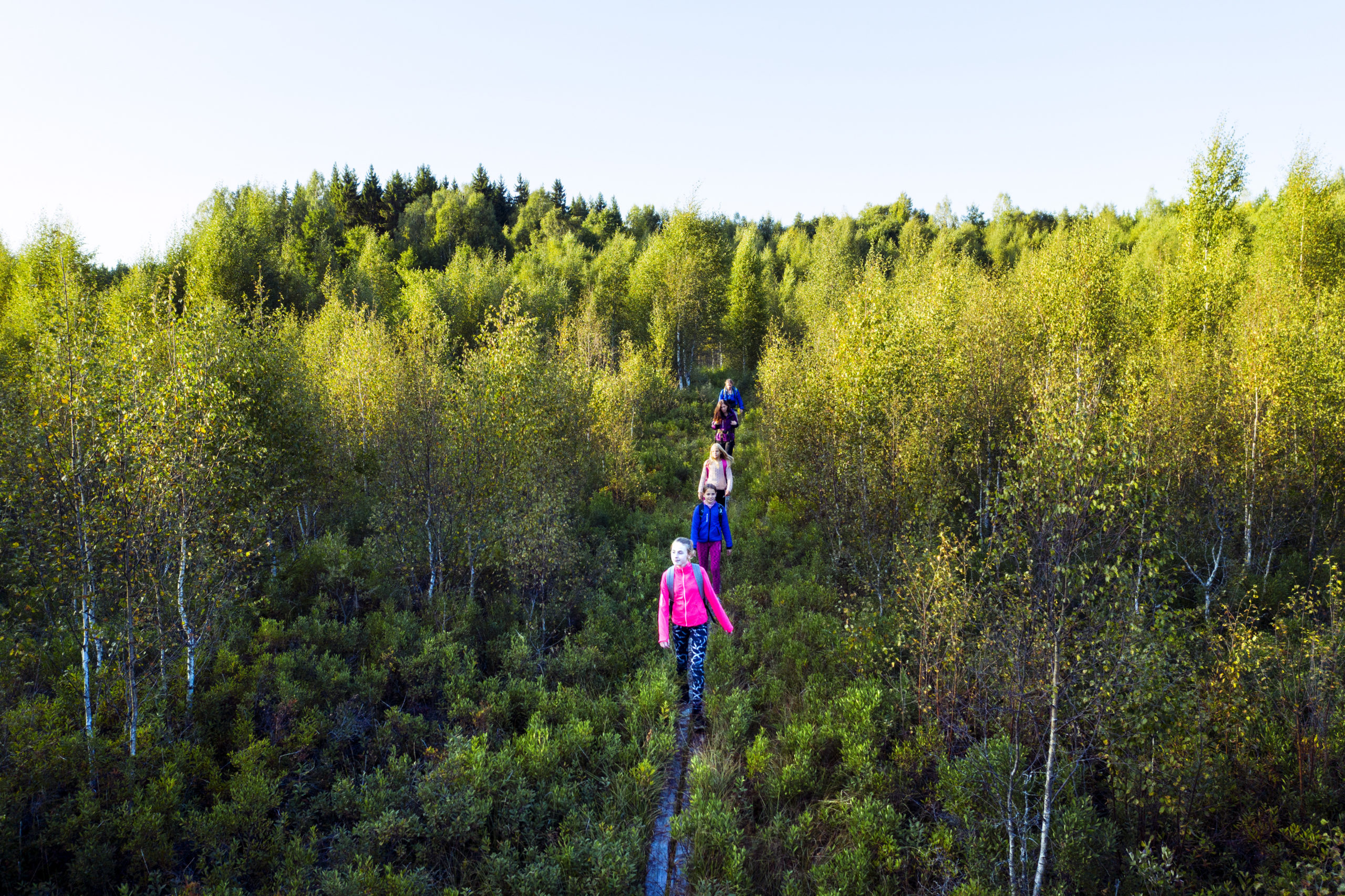 Flera personer går på led. Flera personer går på led.