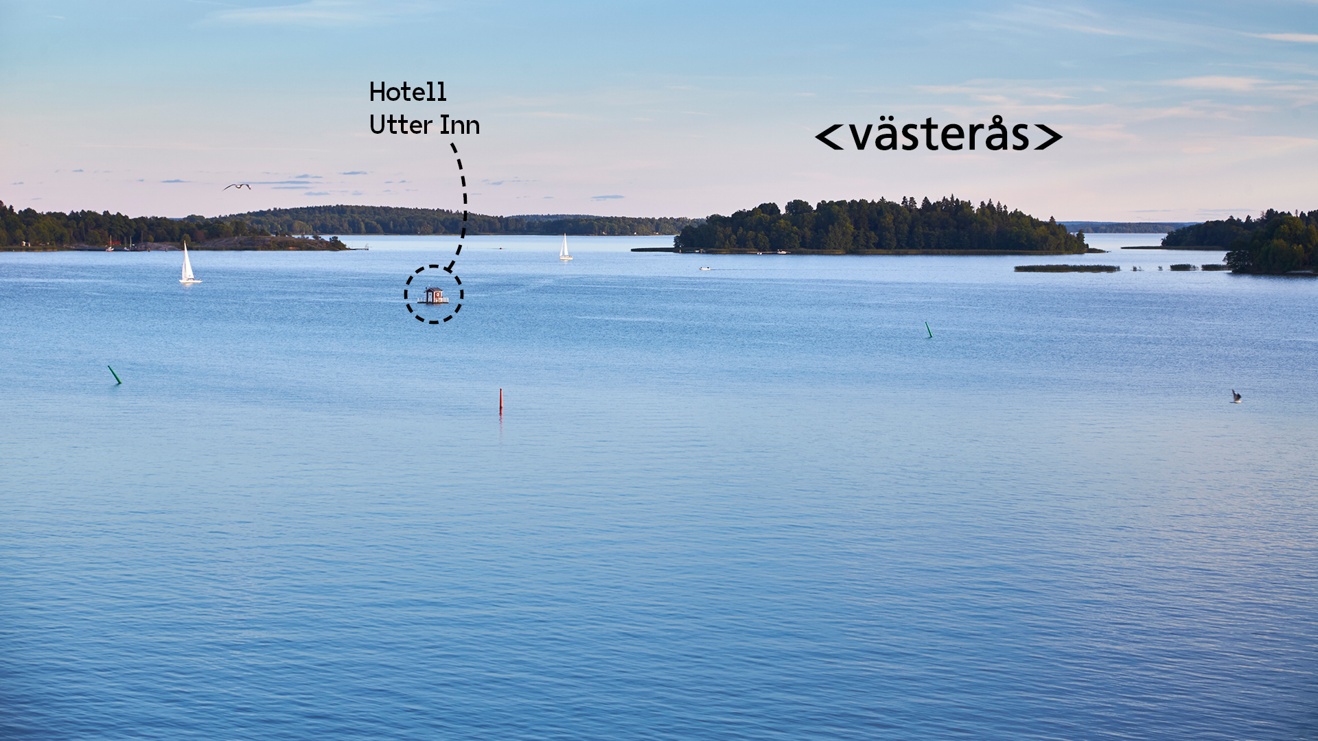 Vy över Mälaren med hotel Utter Inn utmarkerat. Fotograf: Pia Nordlander