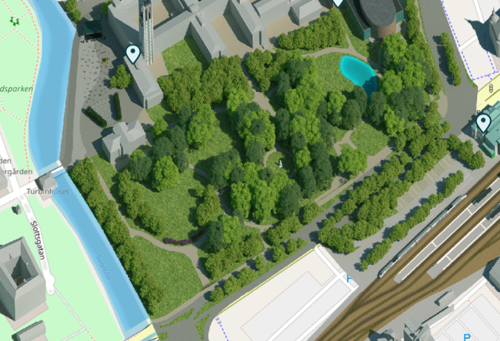Skiss på kartbild över Vasaparken i City.