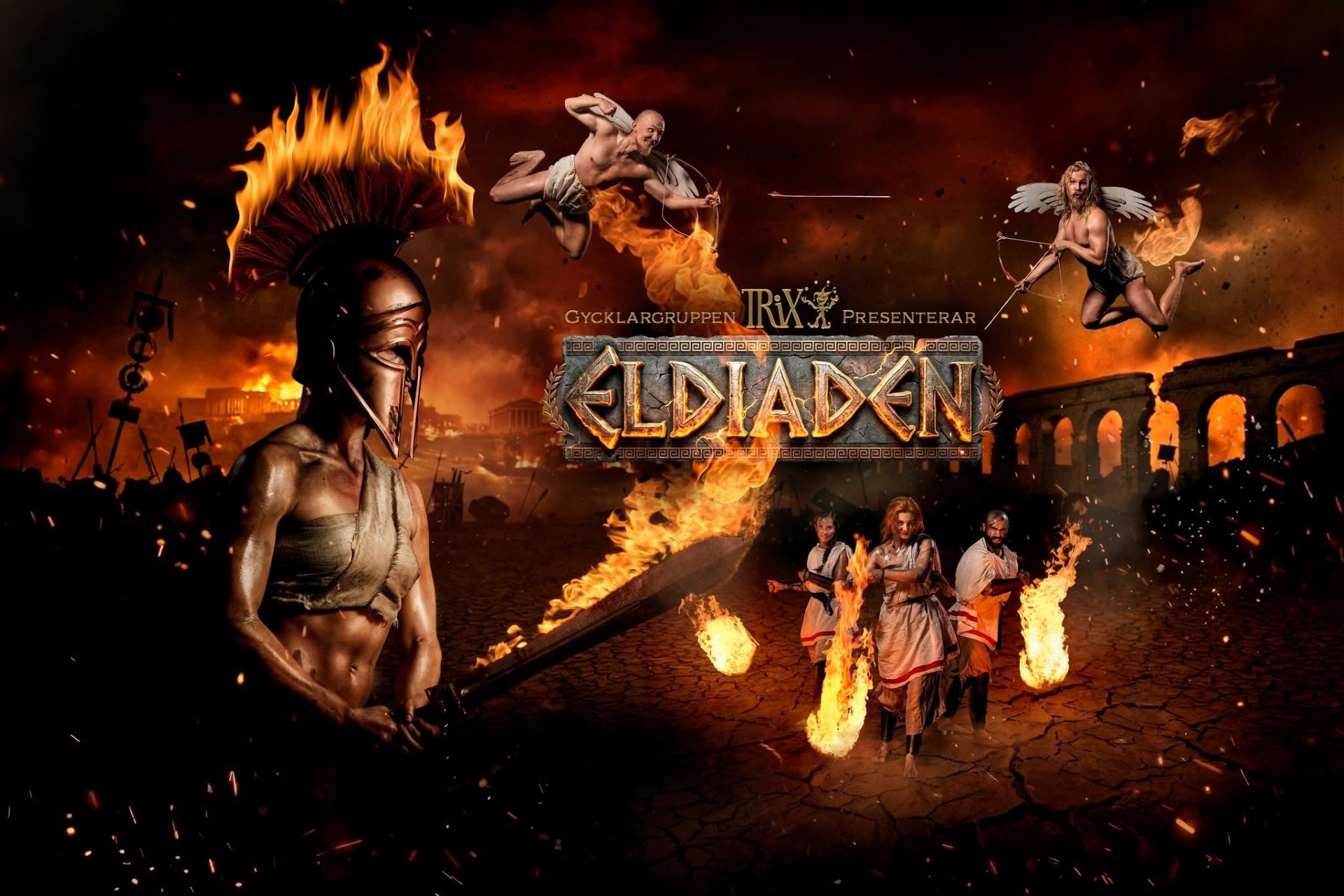 Pressbild för Gyklargruppen TRiX nya föreställning "Eldiaden".