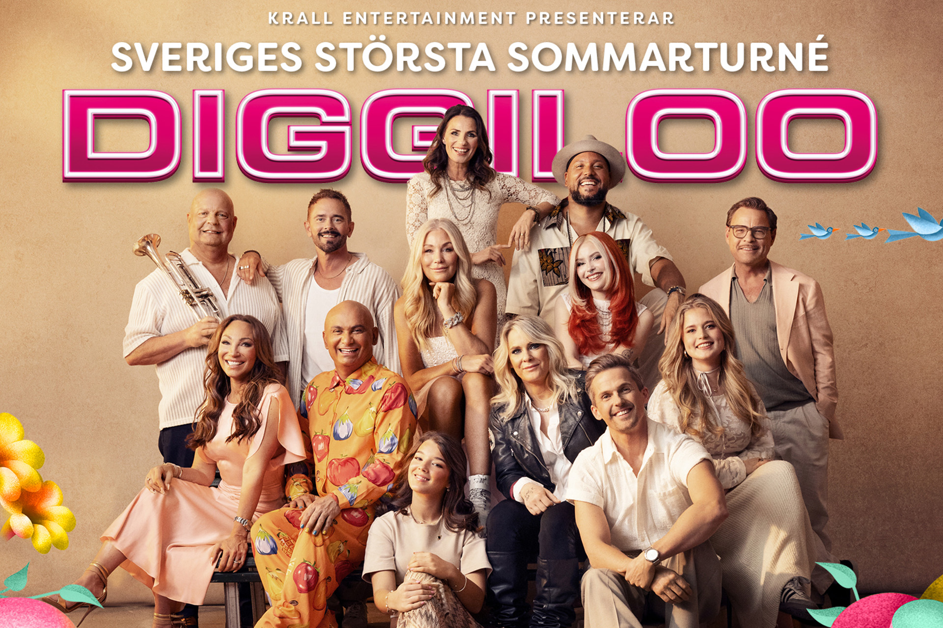 Poster med artistbilder inför årets Diggiloo-turne.