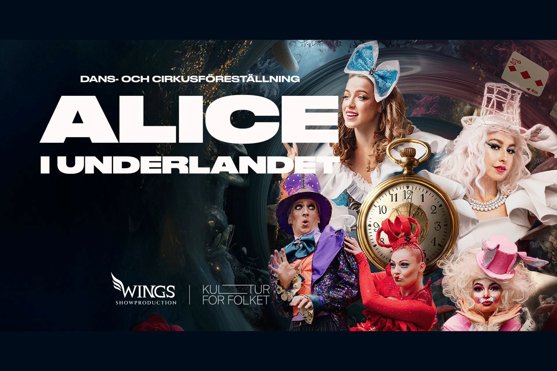Pressbild för dans- och cirkusföreställningen Alice i Underlandet.