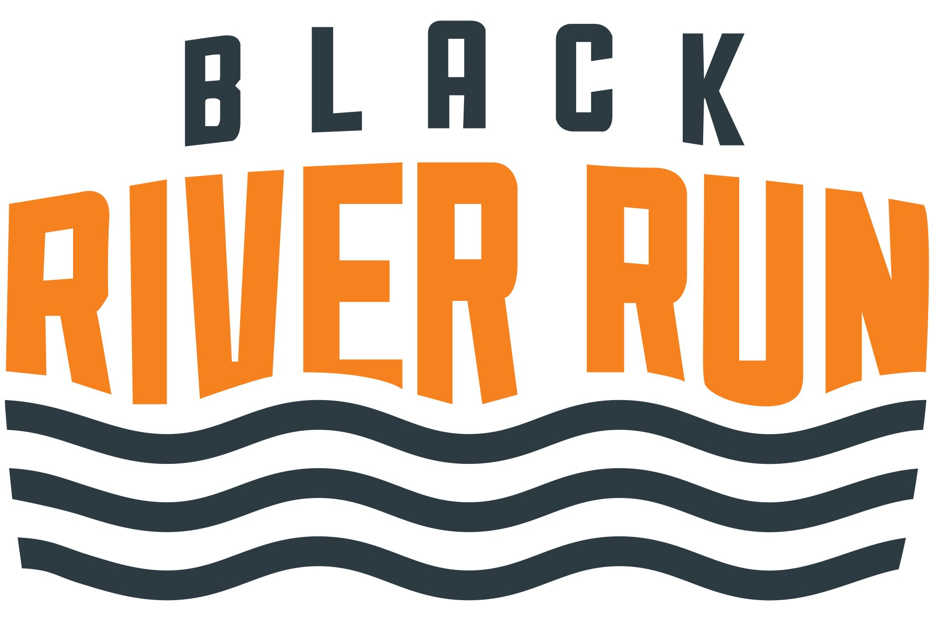 Black River Runs logga med text och tre vågiga streck under.