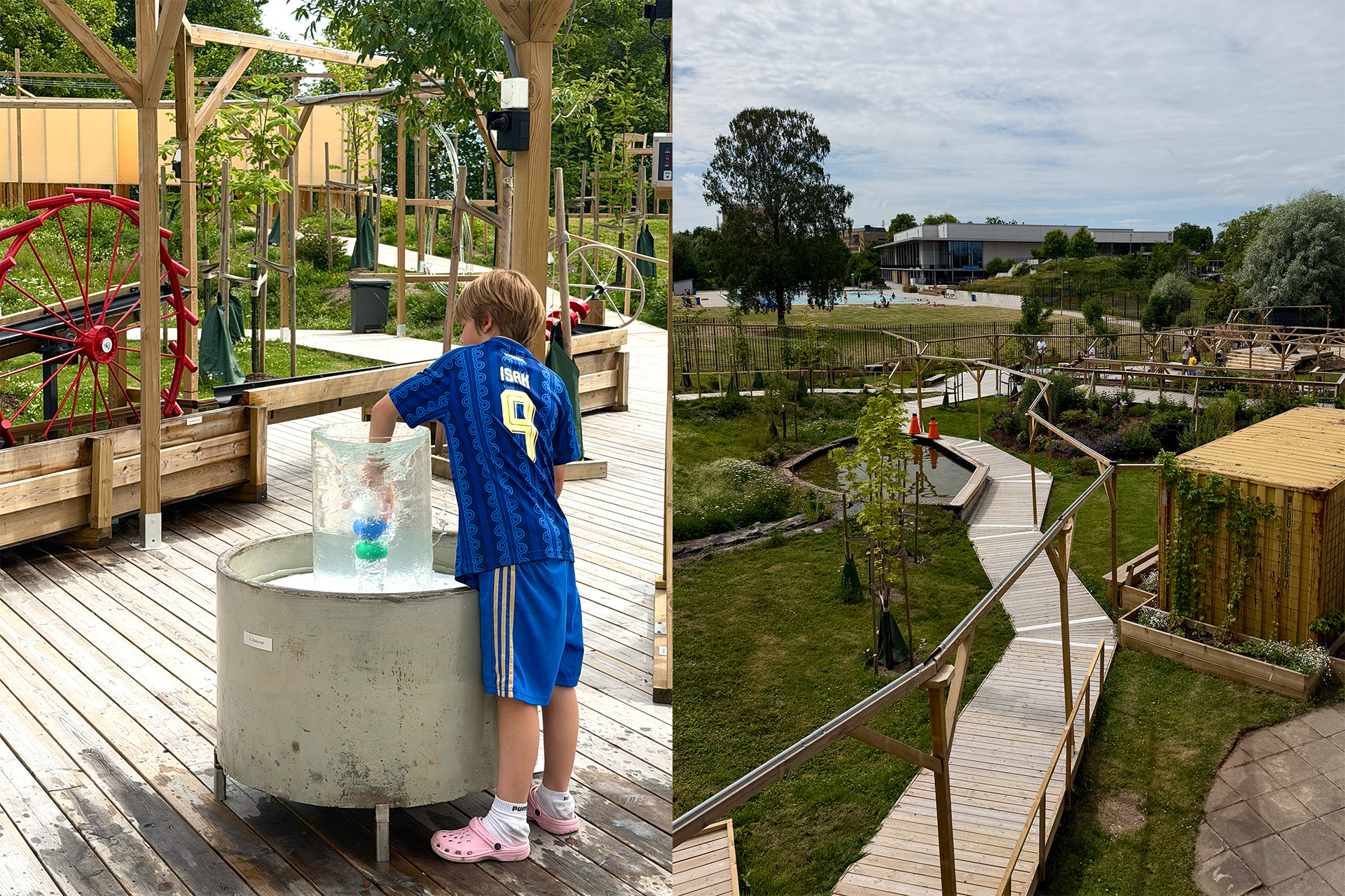 Kollage på expriment och uteparken på Baddaren Science park