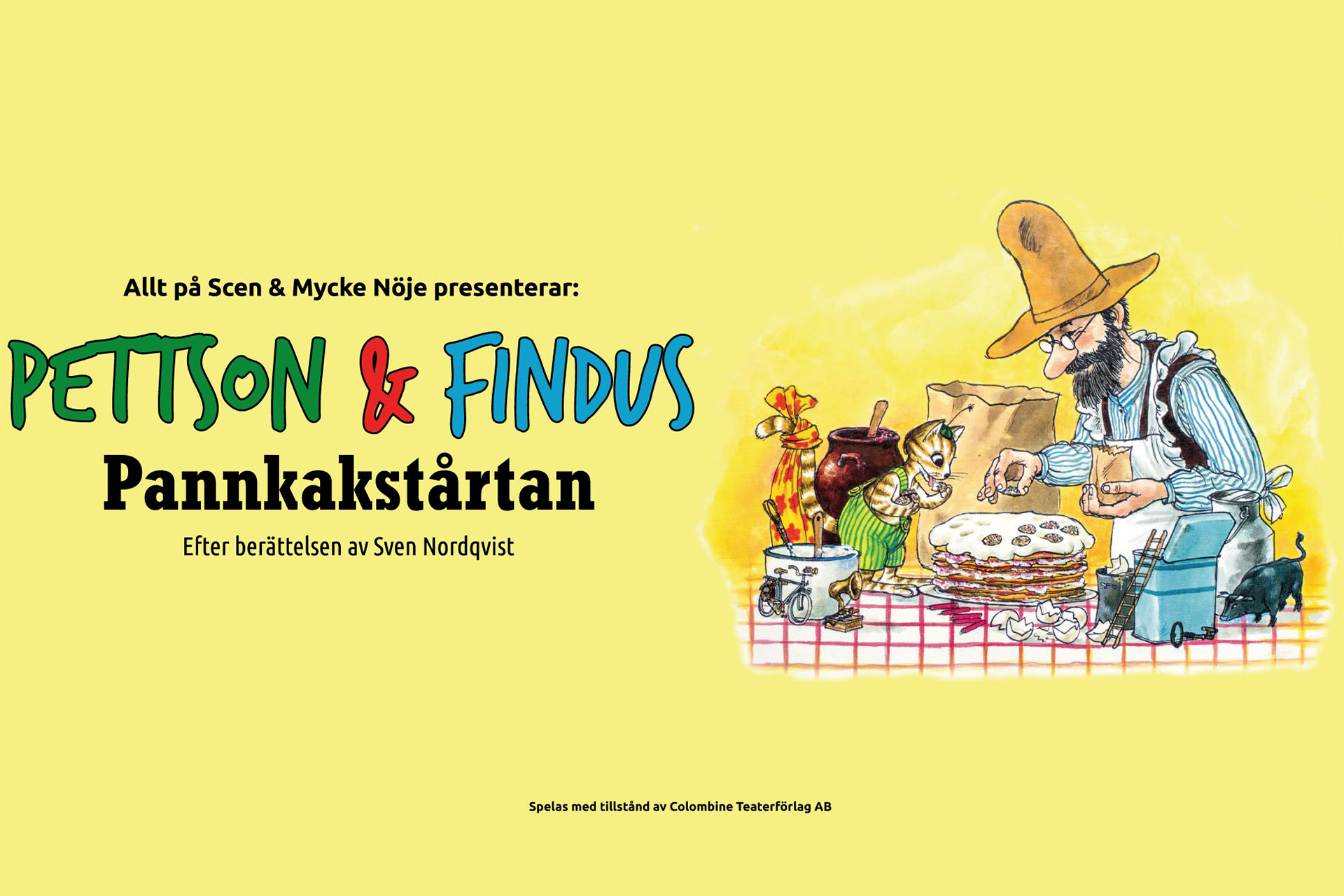 Pressbild för föreställningen Pettson & Findus – Pannkakstårtan.